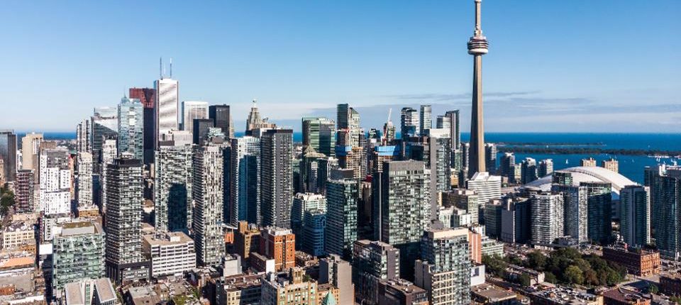 toronto from an aerial view showing office buildings